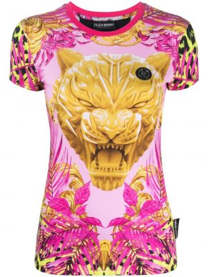 T-shirt aus baumwoll mit print mit tiger streifen Plein Sport pink
