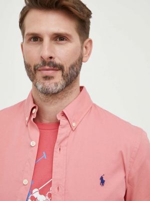Pamučna košulja s gumbima slim fit Polo Ralph Lauren ružičasta
