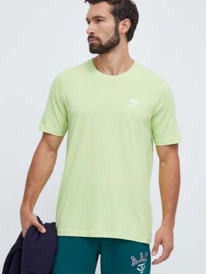 Памучна тениска с дълъг ръкав с апликация Adidas Originals зелено