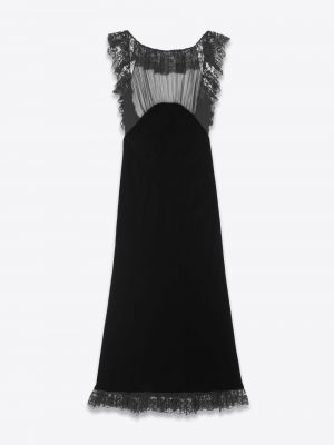 Čipkované midi šaty Saint Laurent čierna