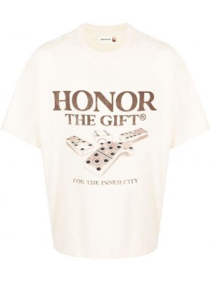 Памучна тениска с принт Honor The Gift бяло