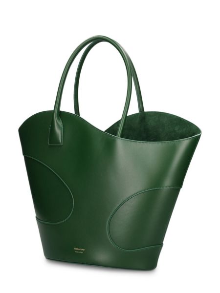 Δερμάτινη τσάντα shopper Ferragamo πράσινο
