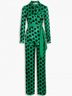 Атласный комбинезон в горошек Diane Von Furstenberg зеленый