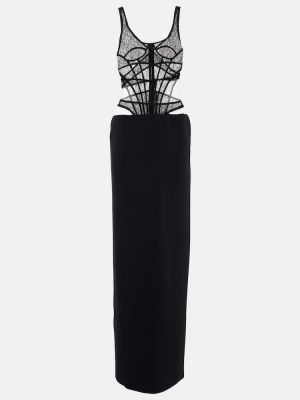 Krajkové dlouhé šaty David Koma černé