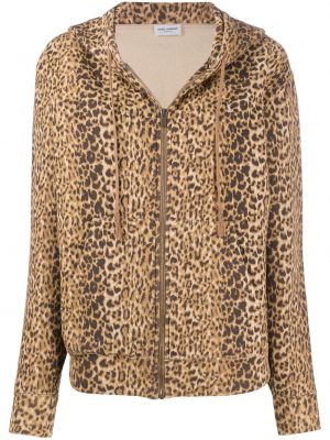 Sudadera con capucha con cremallera con estampado leopardo Saint Laurent marrón