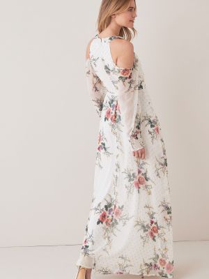 Длинное платье в цветочек с принтом с рюшами Frock And Frill белое
