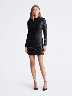 Платье с воротником с пайетками Calvin Klein черное
