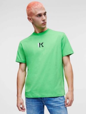 Памучна тениска с дълъг ръкав с принт Karl Lagerfeld Jeans зелено