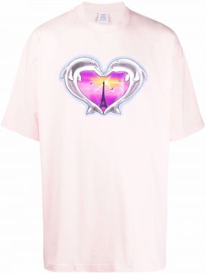 Camiseta con estampado de cuello redondo con corazón Vetements rosa