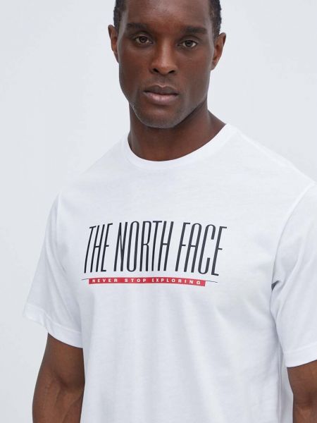 Koszulka bawełniana z nadrukiem The North Face biała