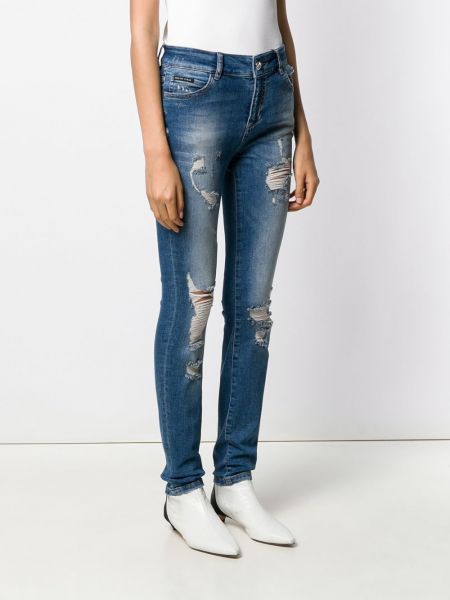 Skinny džíny s oděrkami Philipp Plein modré