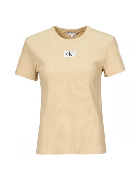 Koszulka z krótkim rękawem pleciona Calvin Klein Jeans beżowa