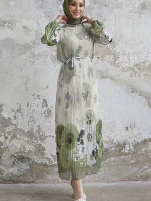 Rochie din șifon cu model floral plisată Instyle kaki