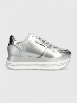Bőr sneakers Karl Lagerfeld ezüstszínű