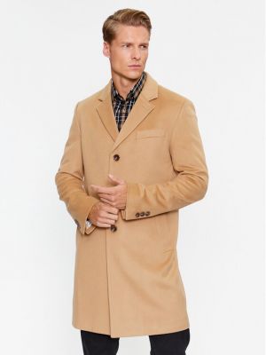 Béžový slim fit vlněný zimní kabát Boss
