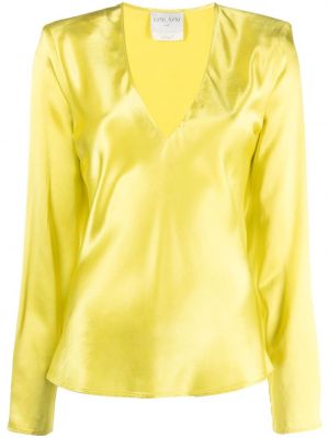 Сатенена блуза с v-образно деколте Forte_forte жълто