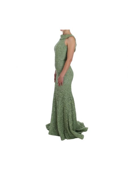 Sukienka długa w kwiatki koronkowa Dolce And Gabbana zielona