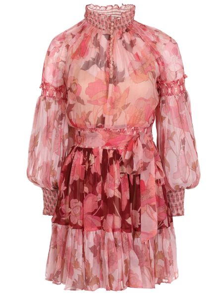 Розовое шелковое платье с принтом Zimmermann