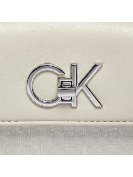 Torba na ramię żakardowa Calvin Klein beżowa