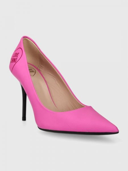 Кожаные туфли на высоком каблуке Love Moschino розовые