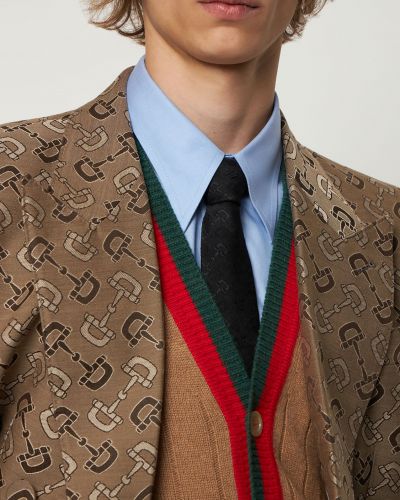 Jedwabny krawat wełniany w paski Gucci czarny
