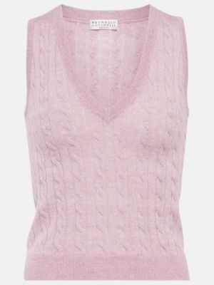 Chaleco de alpaca de algodón de punto Brunello Cucinelli rosa