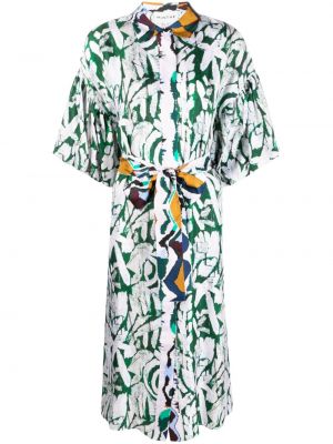 Hedvábné šaty s potiskem s abstraktním vzorem Munthe zelené