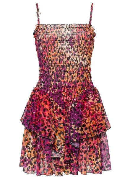 Mini haljina s printom s leopard uzorkom Just Cavalli ljubičasta