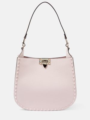 Δερμάτινη τσάντα ώμου με καρφιά Valentino Garavani ροζ