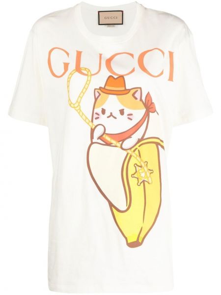 Raštuotas medvilninis marškinėliai Gucci balta