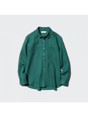 Льняная рубашка Uniqlo зеленая