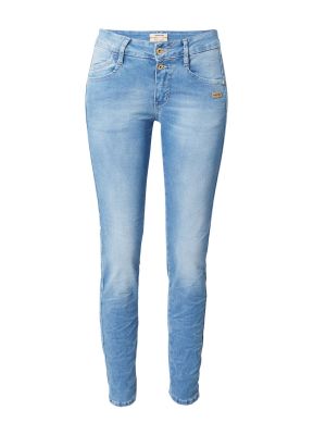 Bavlnené džínsy s rovným strihom s vysokým pásom na zips Gang - modrá