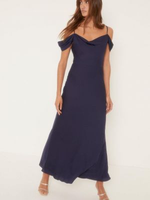 Атласный платье с открытыми плечами с капюшоном Oasis синий