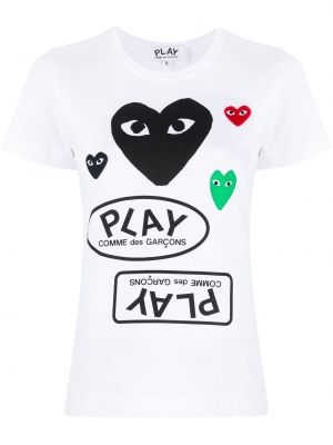 Tričko s potiskem se srdcovým vzorem Comme Des Garçons Play bílé