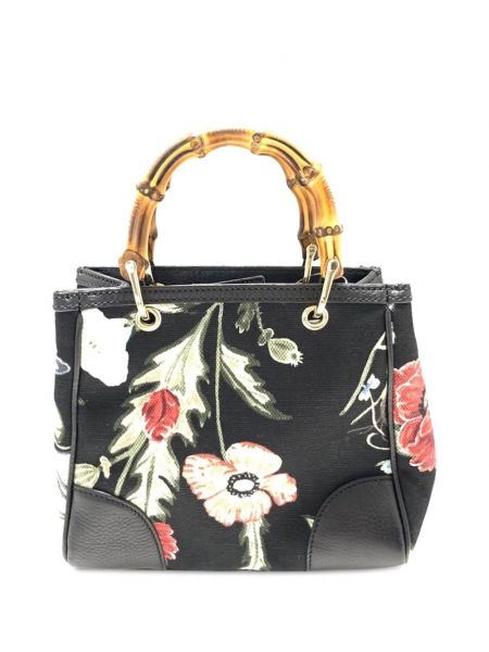 Φλοράλ τσάντα τσάντα μπαμπού Gucci Pre-owned μαύρο