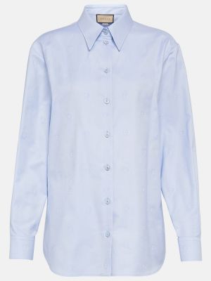 Camicia di cotone in tessuto jacquard Gucci blu