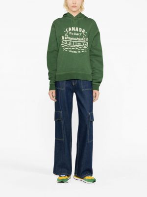 Raštuotas medvilninis džemperis su gobtuvu Dsquared2 žalia
