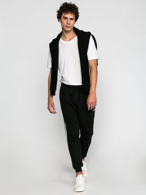 Pantaloni sport cu croială ajustată din fleece cu dungi Adidas Performance negru