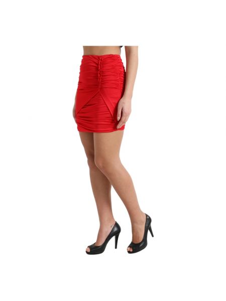 Mini spódniczka z wysoką talią plisowana Dolce And Gabbana czerwona
