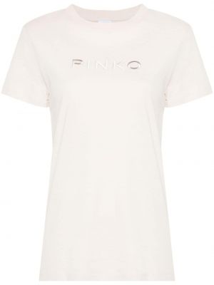Kokvilnas t-krekls ar izšuvumiem Pinko balts