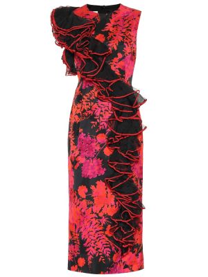 Pamučna midi haljina s cvjetnim printom Dries Van Noten crvena