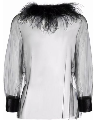 Прозрачна блуза с пера Styland черно