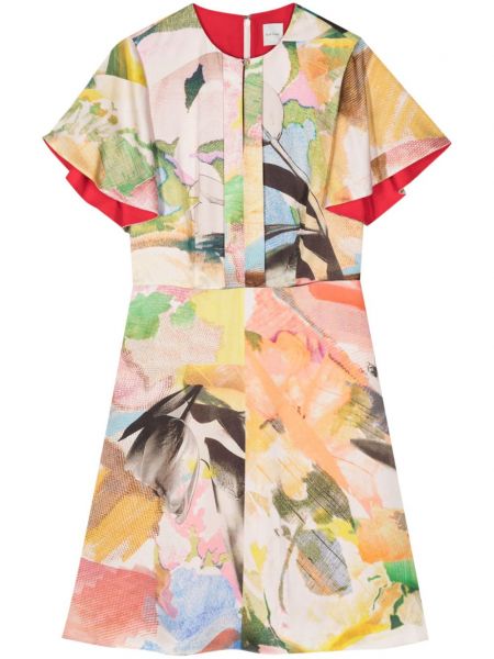 Satenska obleka s cvetličnim vzorcem s potiskom Paul Smith oranžna