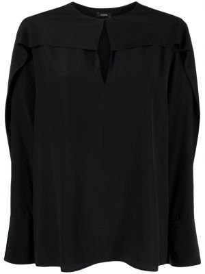 Svilena bluza z draperijo iz krep tkanine Joseph črna