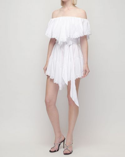 Памучна мини рокля бродирана Alexandre Vauthier бяло
