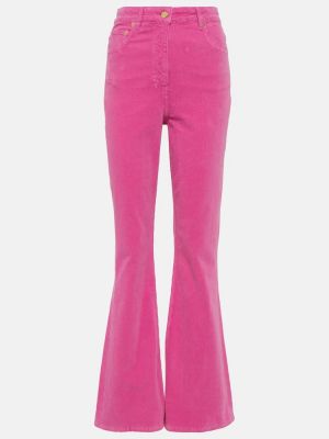 Bavlněné manšestrové rovné kalhoty Ganni růžové