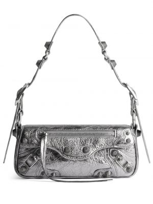 Kožená kabelka Balenciaga stříbrná