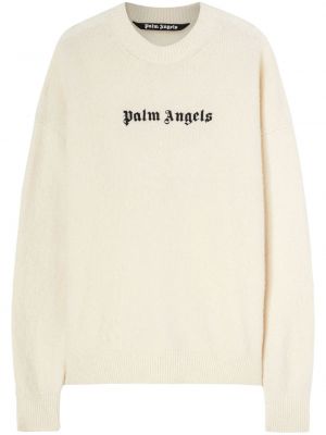 Haftowany sweter wełniany Palm Angels biały