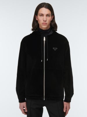 Volnena jakna iz pliša s kapuco Prada črna