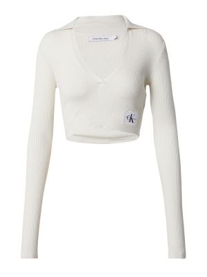 Пуловер slim Calvin Klein Jeans бяло